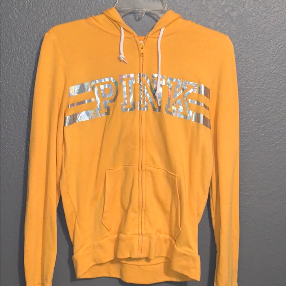 PINK yellow zip up hoodie